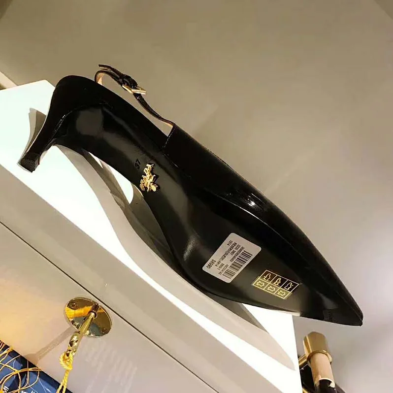 Prada Pointy Toe Slingback Pumps 45 mm Covered Heel for Women in Black Prada Pointy Toe Slingback Pumps 45 mm Covered Heel for Women in Black