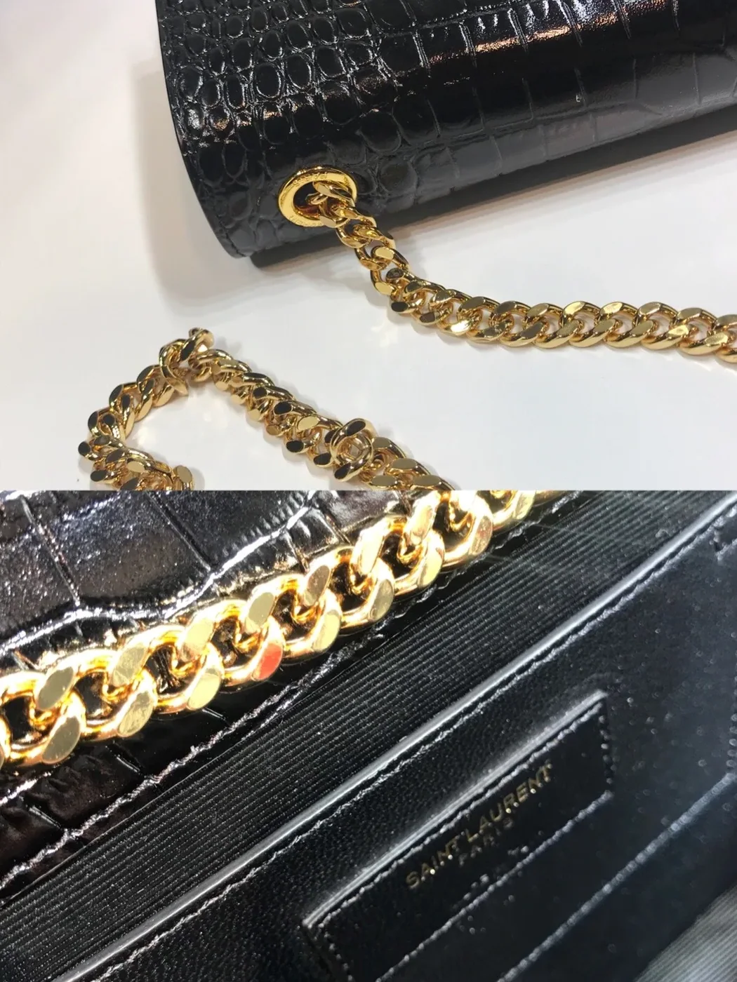 Saint Laurent Kate Medium Chain Bag With Tassel In Embossed Crocodile Black in YSL Saint Laurent Kate Medium Chain Bag With Tassel In Embossed Crocodile Black in YSL