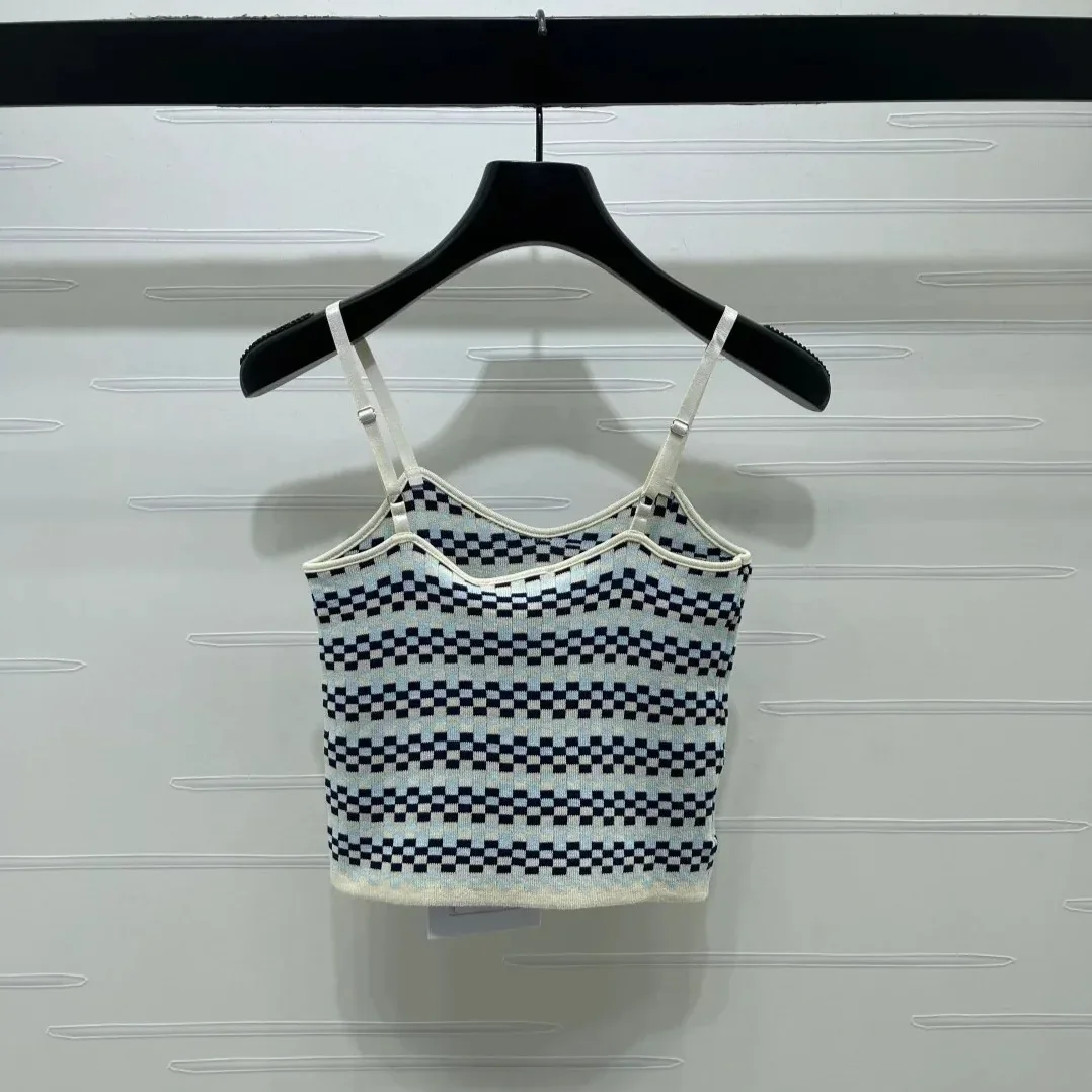 Chanel Checkered Intarsia Camisole Blue