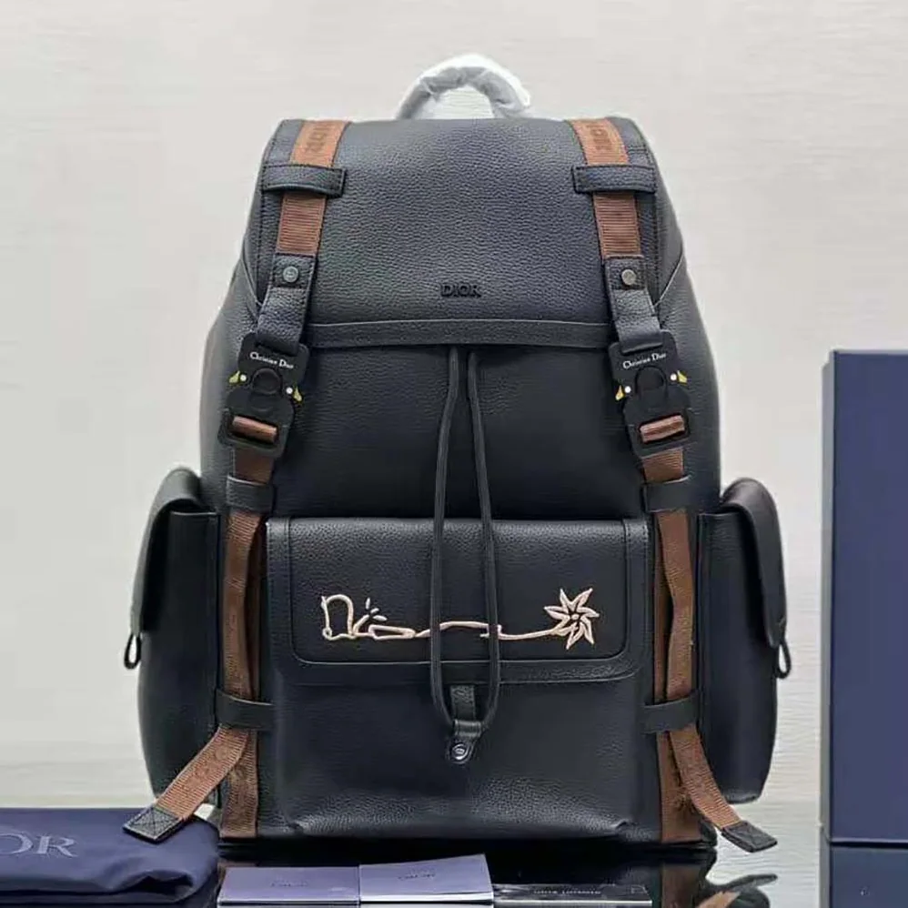 Dior Hit the Road Cactus Jack Dior Backpack Black Grained Calfskin with Embroidered Signature for Men Dior Hit the Road Cactus Jack Dior Backpack Black Grained Calfskin with Embroidered Signature for Men