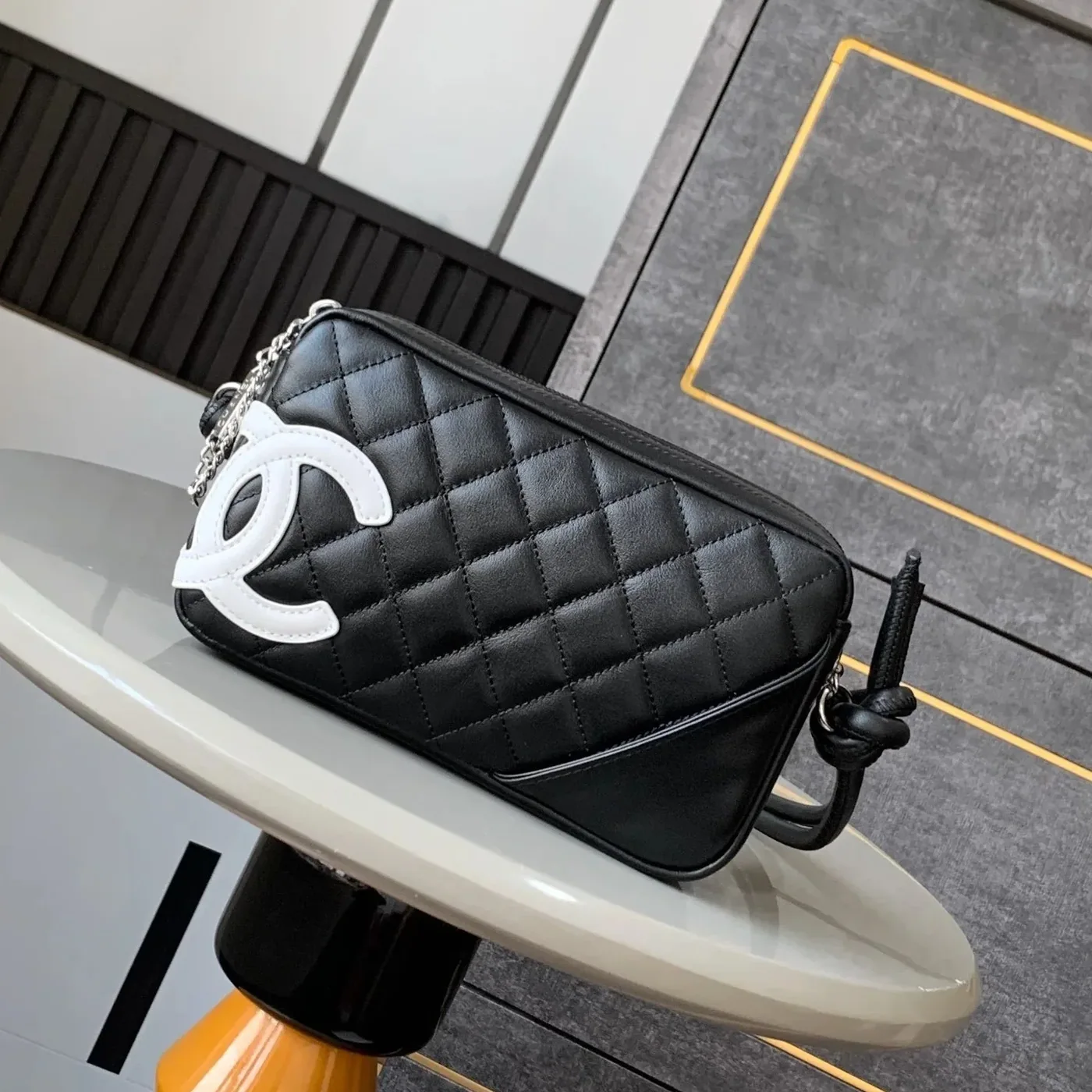 Chanel Cambon Pochette Shoulder Bag in Black/ White Silver Hardware Chanel Cambon Pochette Shoulder Bag in Black/ White Silver Hardware