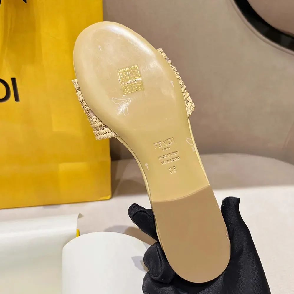 Fendi Sunshine Mesh Slides with Raffia FF Embroidery for Women