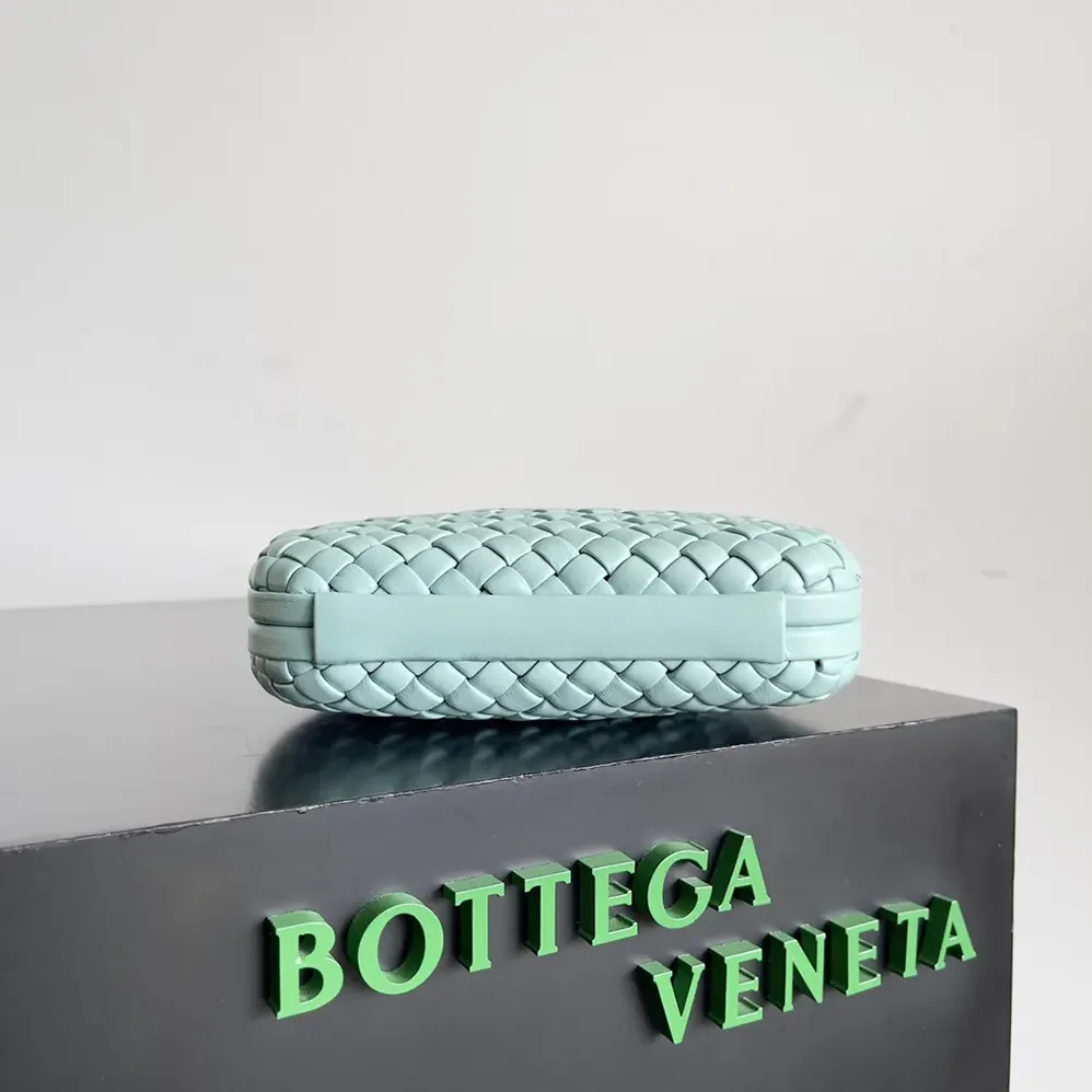 Bottega Veneta Knot Minaudière Clutch in Calfskin Leather for Women in Light Blue Bottega Veneta Knot Minaudière Clutch in Calfskin Leather for Women in Light Blue