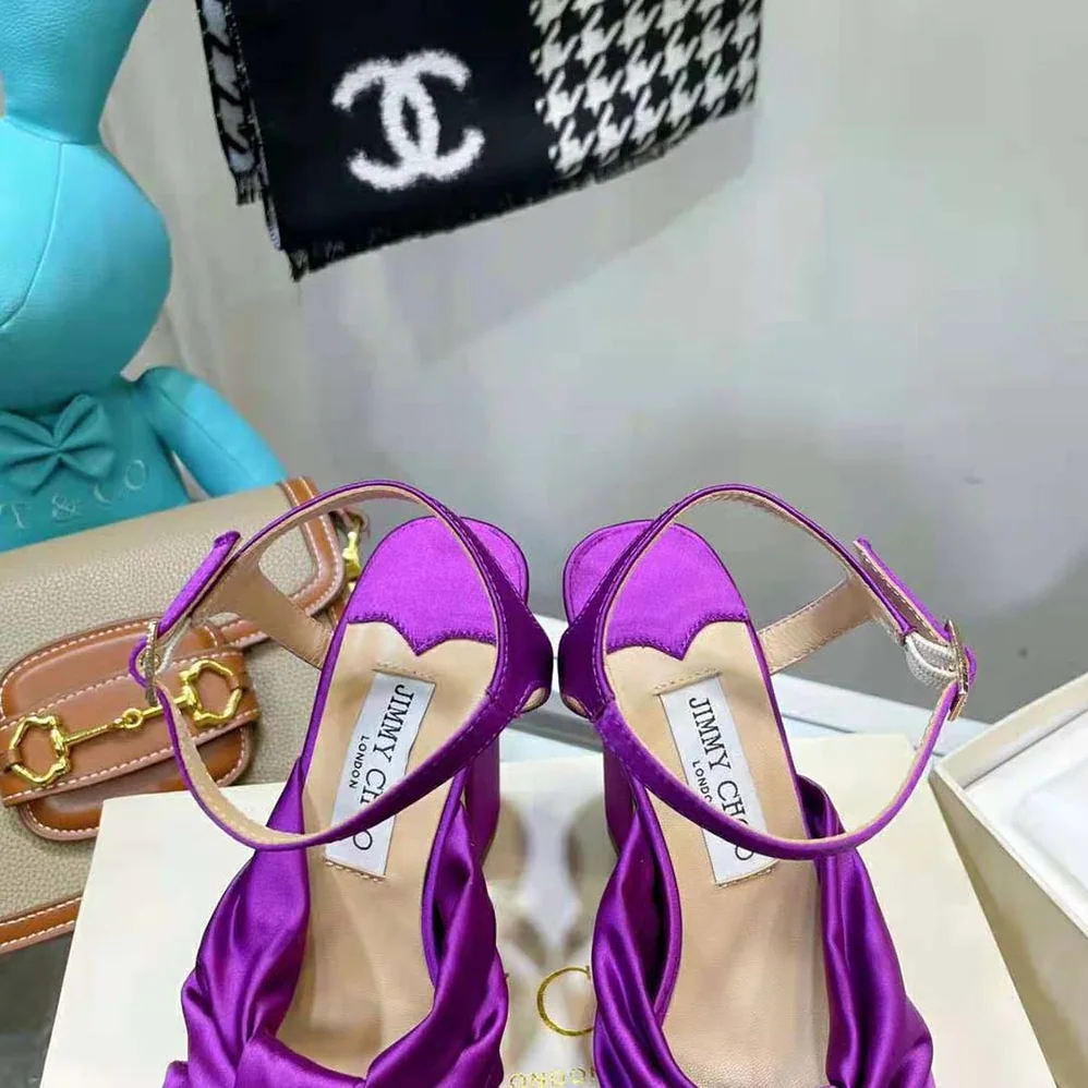 Jimmy Choo Heloise 120 Pink Violet Satin Platform Sandals for Women Jimmy Choo Heloise 120 Pink Violet Satin Platform Sandals for Women