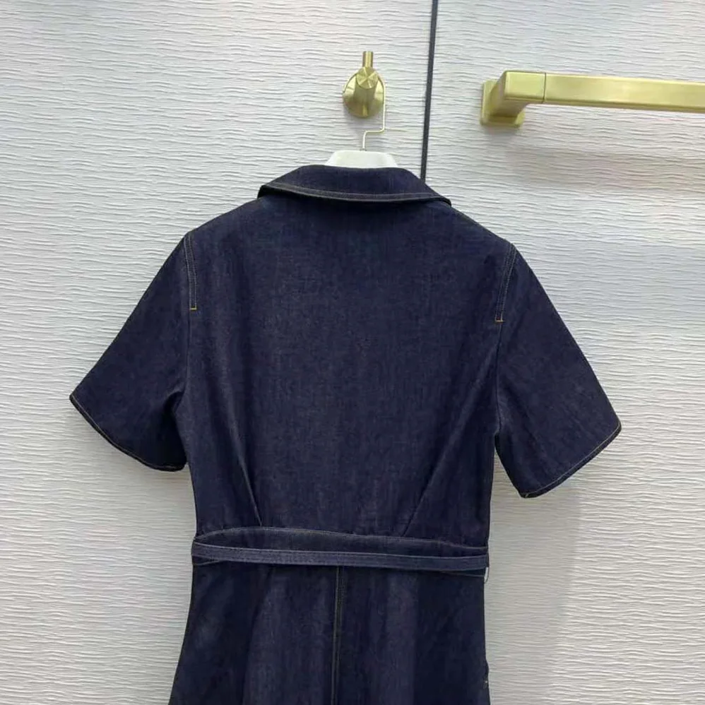 Dior Mid-Length Short-Sleeved Dress Deep Blue Cotton Denim for Women Dior Mid-Length Short-Sleeved Dress Deep Blue Cotton Denim for Women