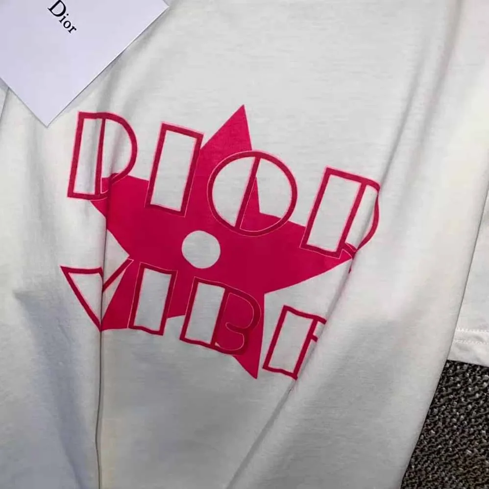 Dior Vibe T-shirt Ecru and Fluorescent Pink Cotton and Linen Jersey for Women