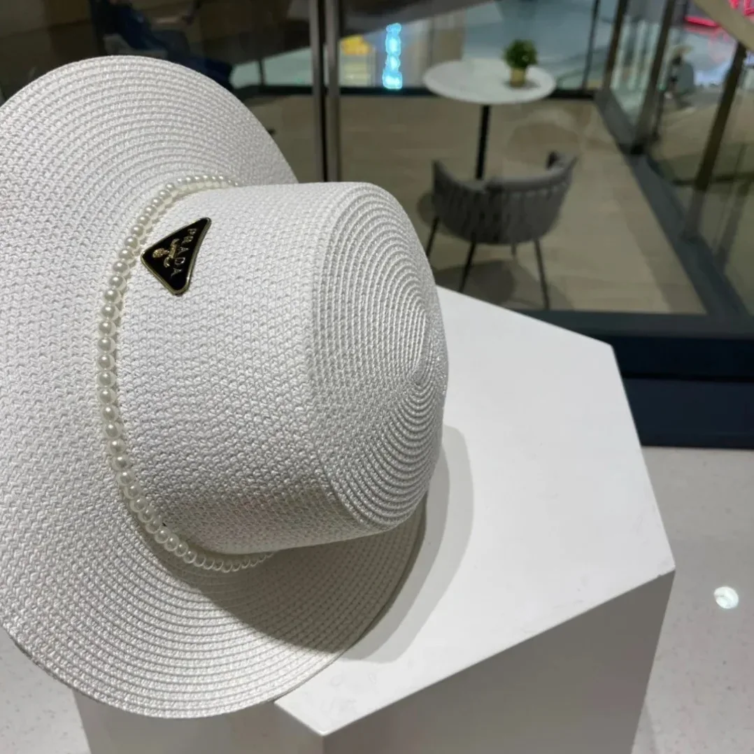 Prada Pearl-Embellished Sun Hat White Straw