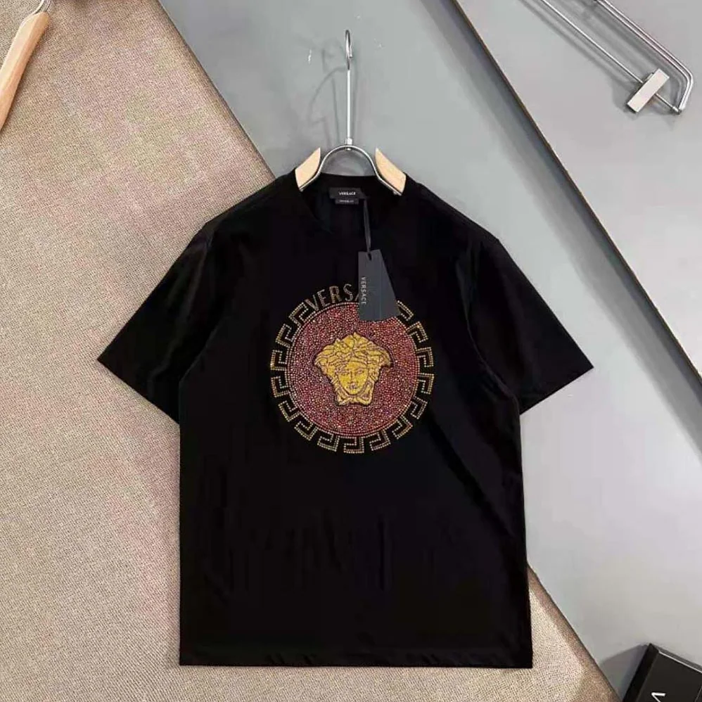 Versace Embellished Medusa T-shirt in Cotton for Women in Black