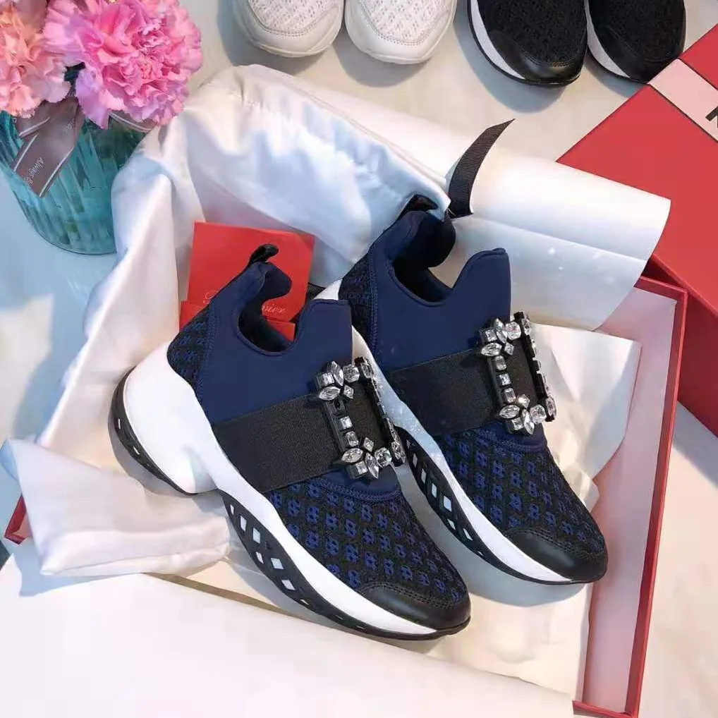 Roger Vivier Viv' Run Strass Buckle Sneakers for Women in Navy Roger Vivier Viv' Run Strass Buckle Sneakers for Women in Navy