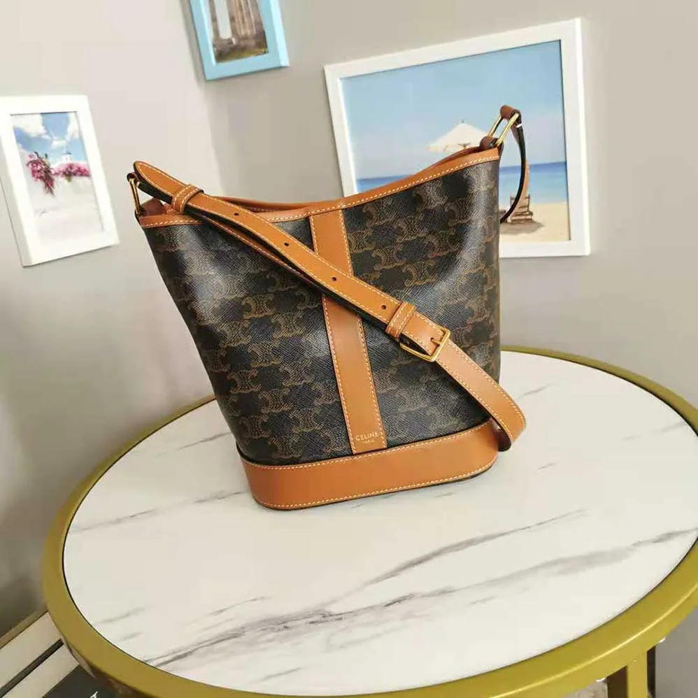 Celine Small Bucket in Triomphe Canvas for Women in Brown Celine Small Bucket in Triomphe Canvas for Women in Brown
