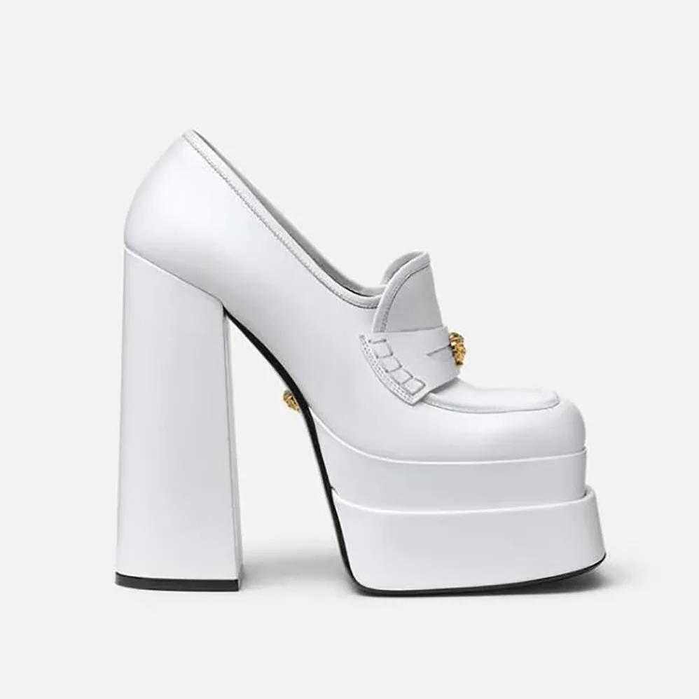 Versace Intrico Platform Loafers in 15cm Heel Height for Women in White Versace Intrico Platform Loafers in 15cm Heel Height for Women in White