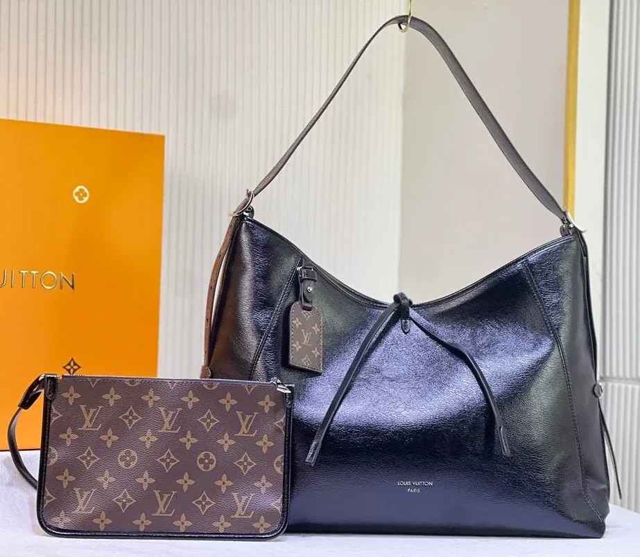 Louis Vuitton CarryAll Vibe MM Shoulder Bag in Black Silver Hardware