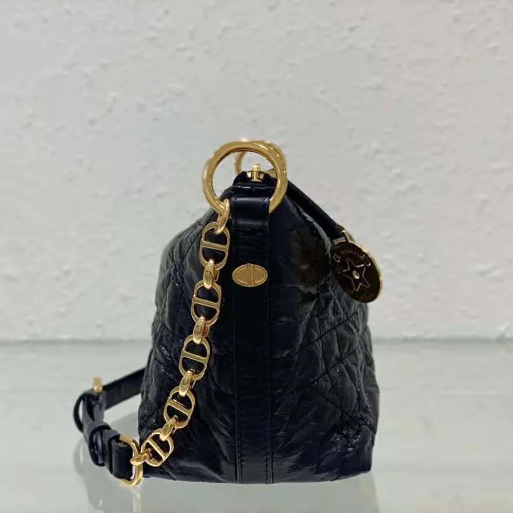 Dior Diorstar Hobo Bag with Chain Black Macrocannage Crinkled Calfskin for Women Dior Diorstar Hobo Bag with Chain Black Macrocannage Crinkled Calfskin for Women