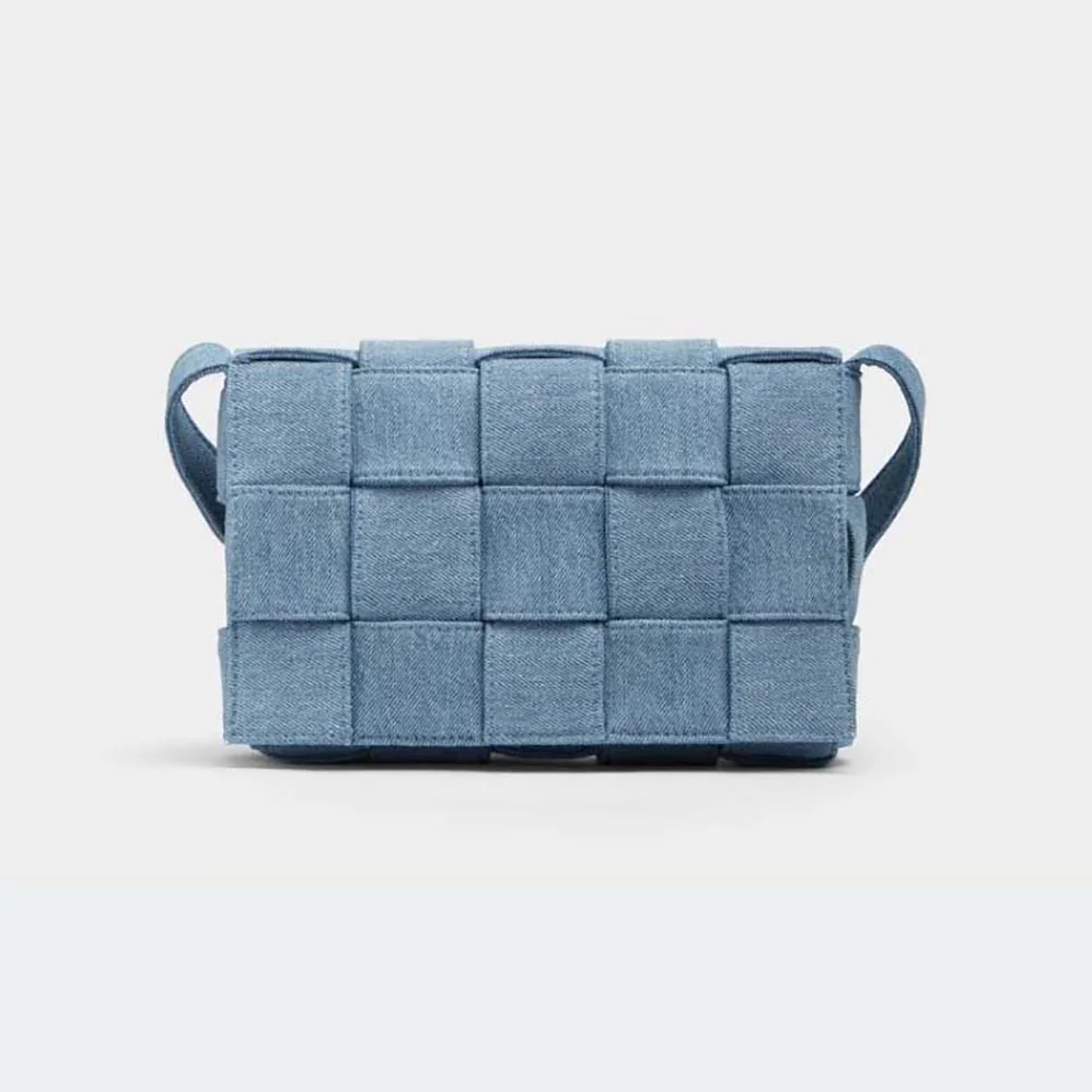 Bottega Veneta Cassette Intreccio Washed Denim Cross for Women in Body Bag
