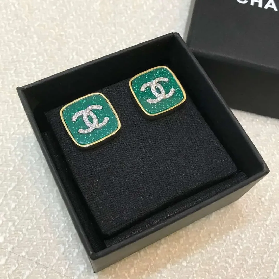 Chanel CC Stud Earrings Green Chanel CC Stud Earrings Green