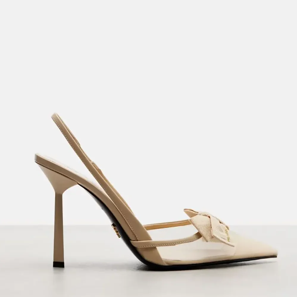 Prada Mesh Fabric Slingback Pumps for Women in Sandy