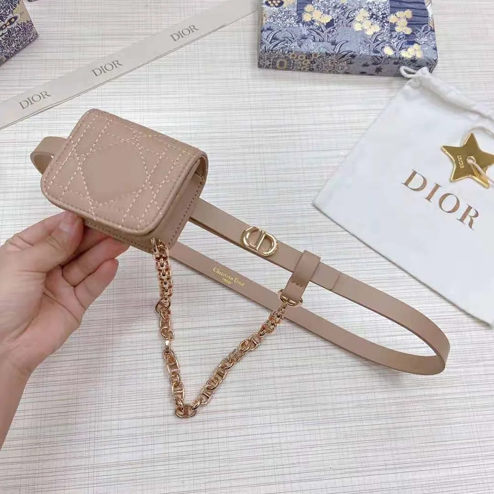 Dior Caro Belt with Removable Pouch Hazelnut Smooth Calfskin and Cannage Calfskin 15 MM for Women