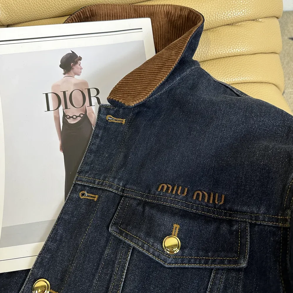 Miu Miu Flocked Denim And Velvet Blouson Jacket for Women