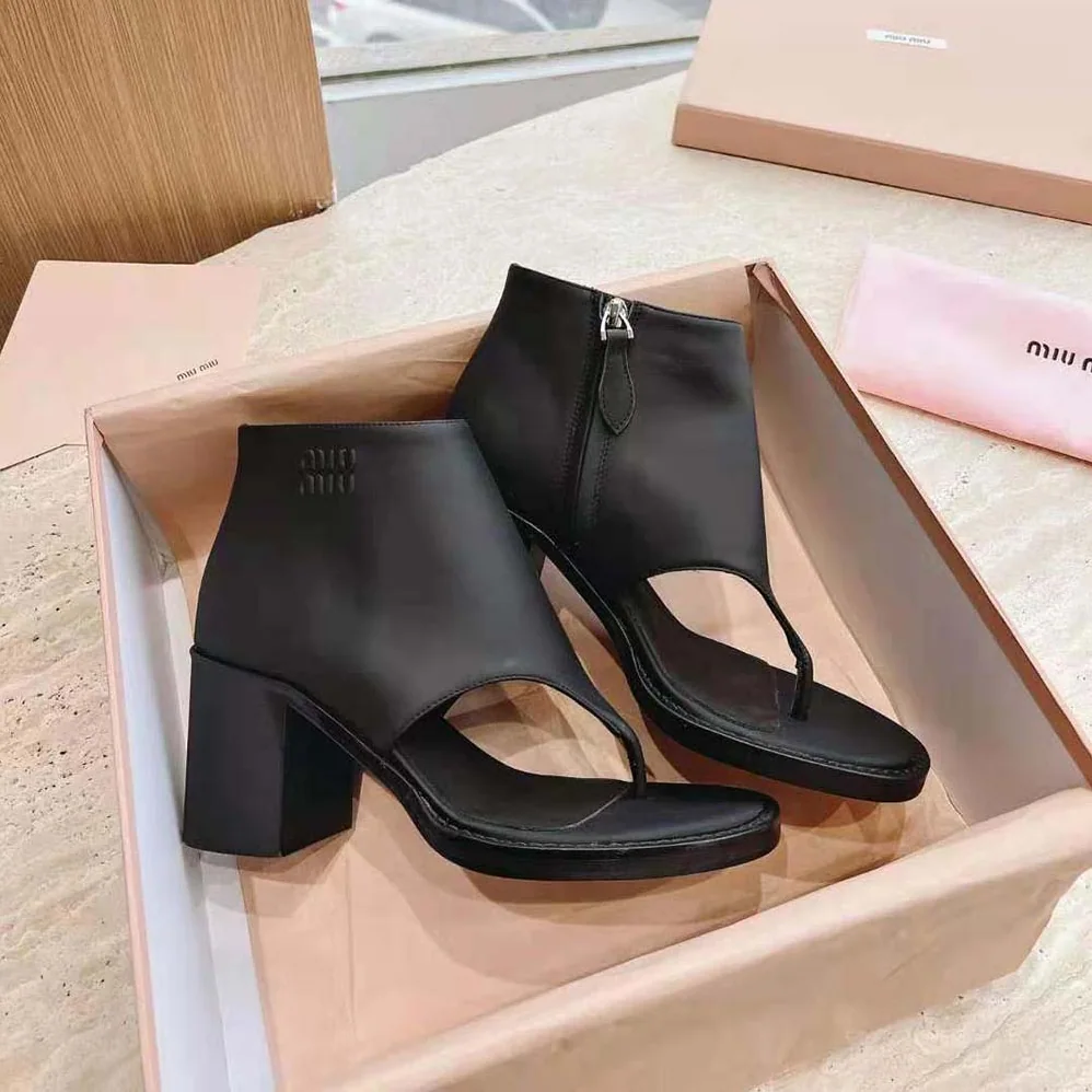 Miu Miu Leather Thong Booties for Women in Black