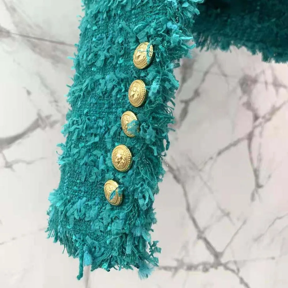 Balmain Fringed Tweed Jacket for Women in Green