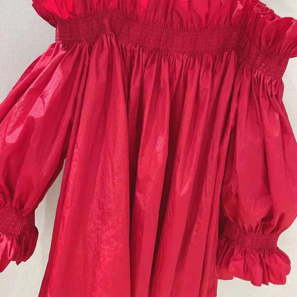 Dior Off-the-Shoulder Smocked Top Scarlet Red Silk Taffeta for Women