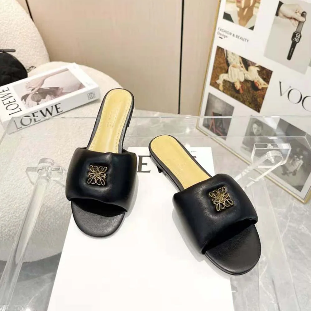 Loewe Anagram Padded Slide in Lambskin for Women in Black