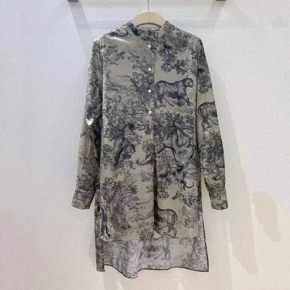 Dior Long Blouse Hazelnut Cotton Voile with Toile De Jouy Motif for Women