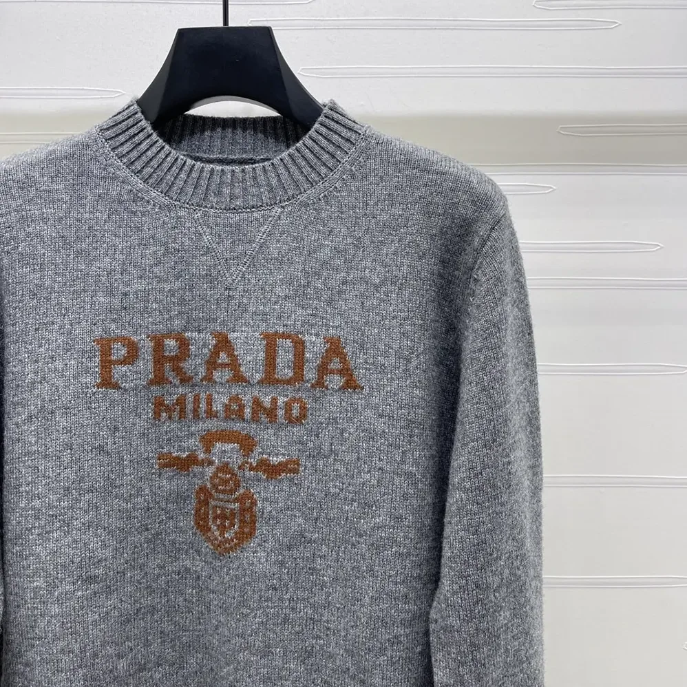 Prada Cashmere and Wool Prada Logo Crew-neck Sweater for Men in Slate Gray