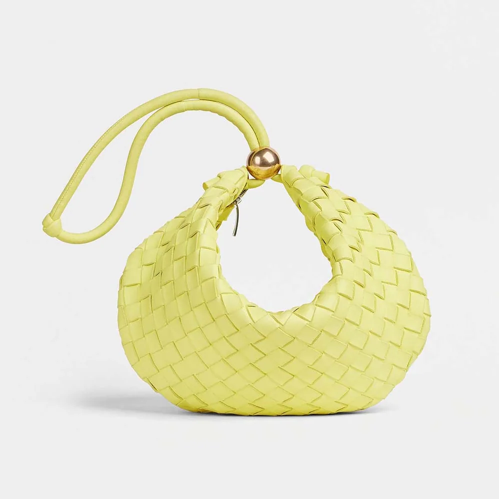 Bottega Veneta Turn Medium Intrecciato Leather Pouch with Adjustable Strap for Women in Yellow Bottega Veneta Turn Medium Intrecciato Leather Pouch with Adjustable Strap for Women in Yellow