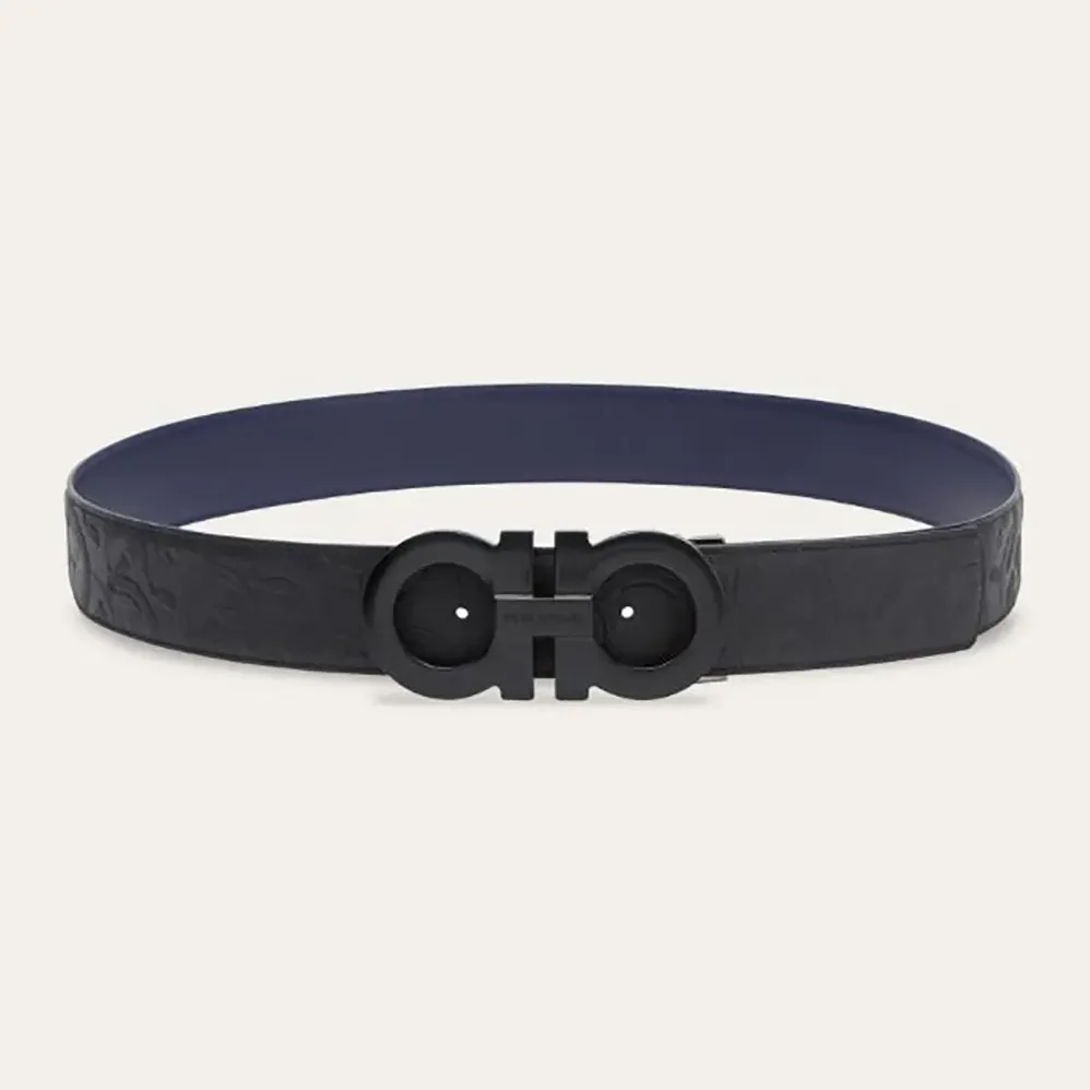 Salvatore Ferragamo Reversible and Adjustable Gancini Belt for Unisex in Black