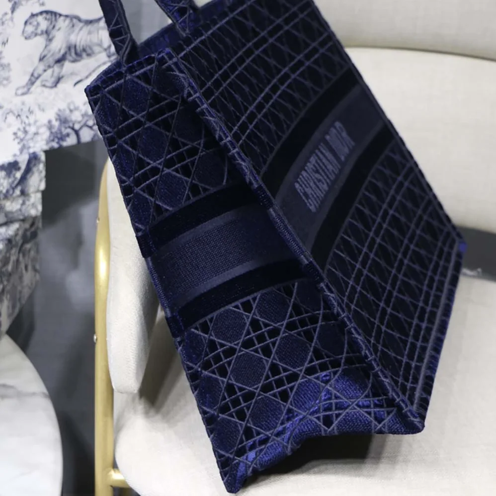 Dior Book Tote Blue Cannage Embroidered Velvet Dior Book Tote Blue Cannage Embroidered Velvet