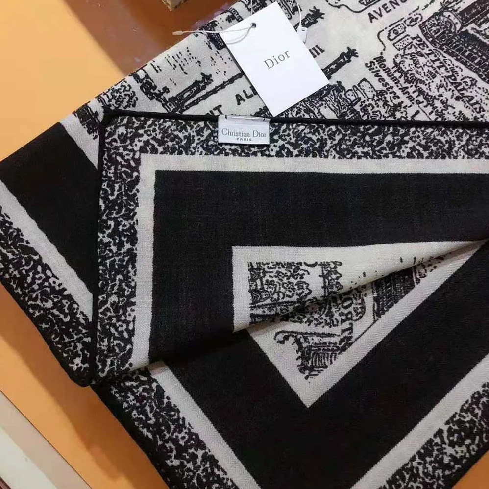 Dior Plan De Paris 90 Square Scarf White and Black Silk Twill for Women