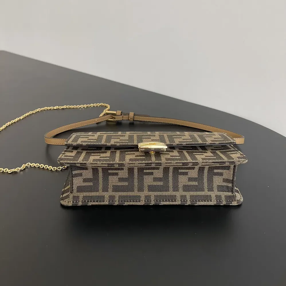 Fendi Wallet On Chain Baguette Brown FF Fabric Wallet for Women