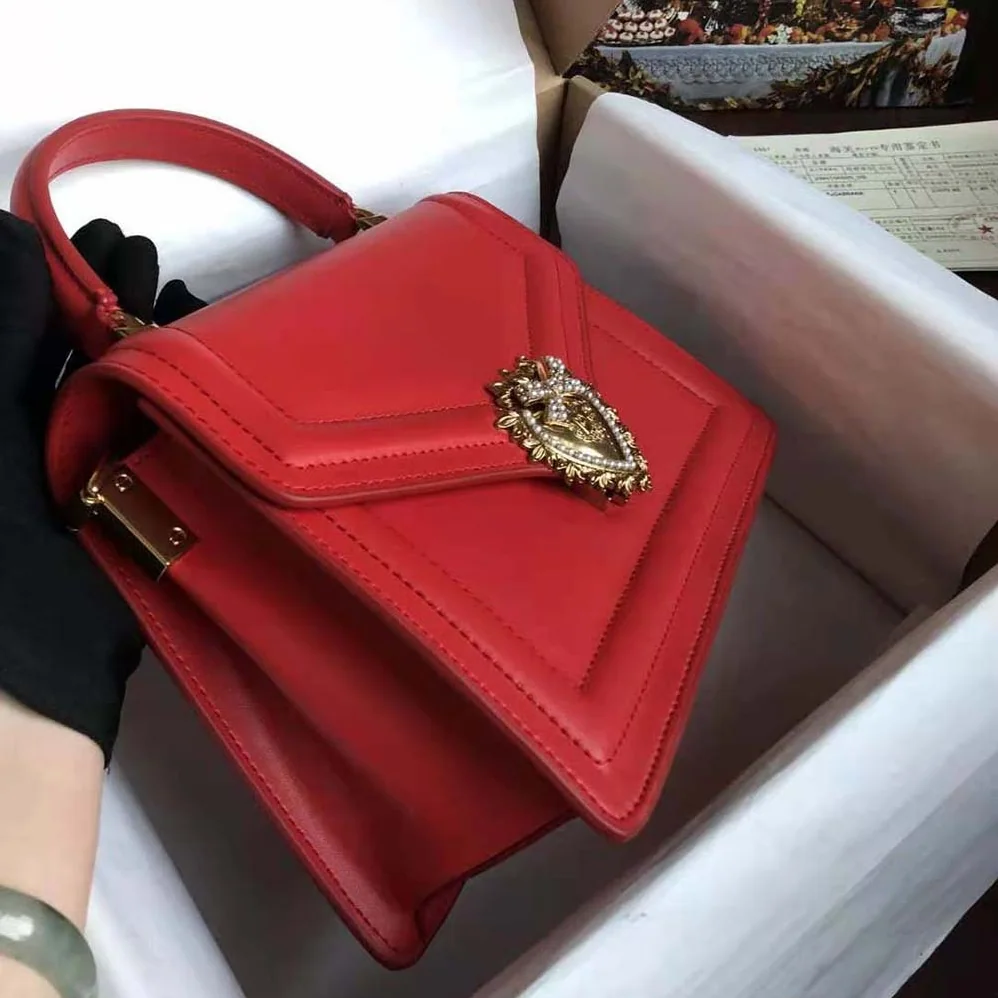 Dolce Gabbana D&G Small Smooth Calfskin Devotion Bag for Women in Red