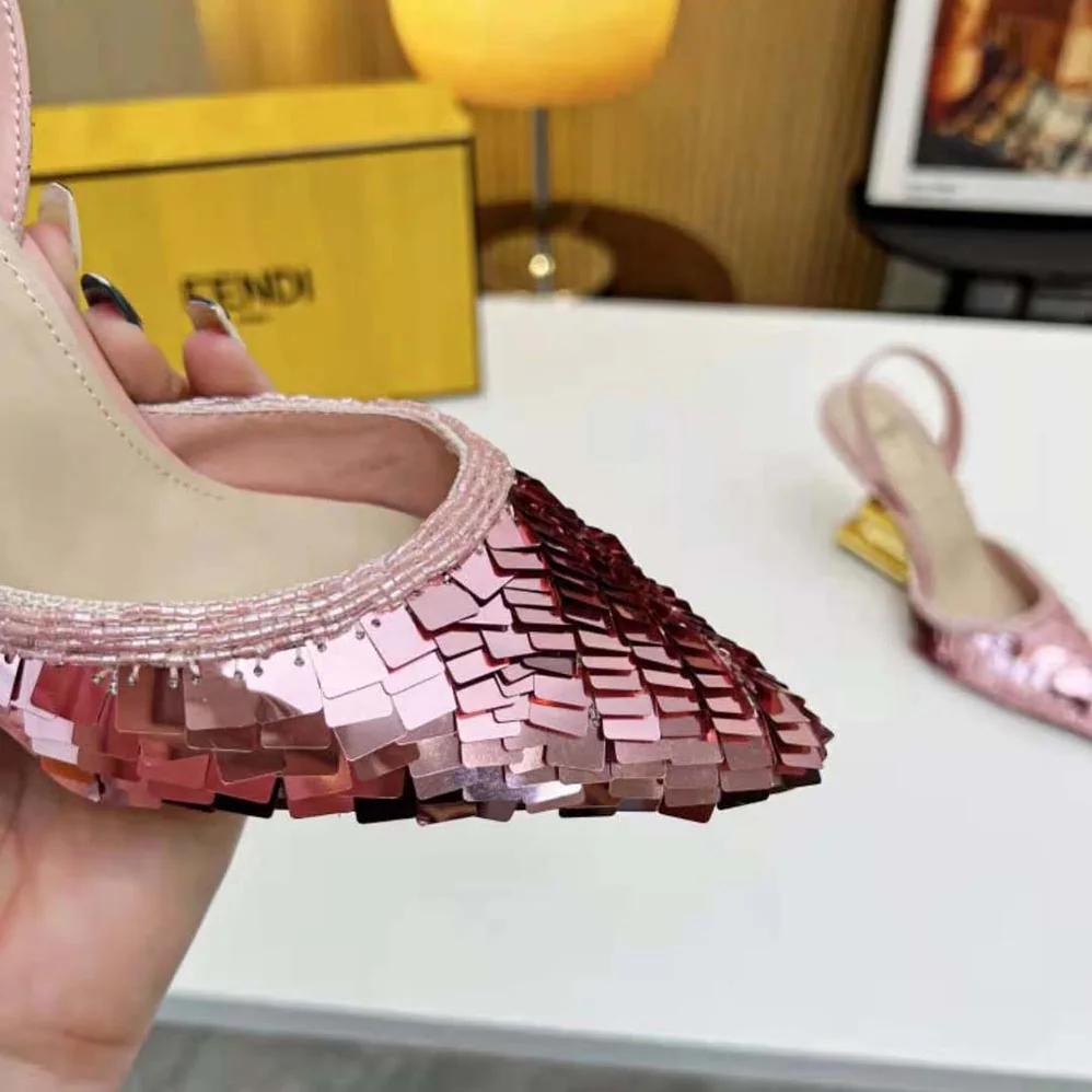 Fendi Colibrì Lite Pink Sequin High for Women in heeled Slingbacks
