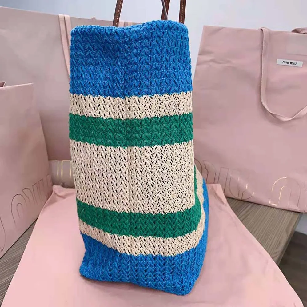Miu Miu Woven Fabric Tote Bag for Women in Blue Miu Miu Woven Fabric Tote Bag for Women in Blue