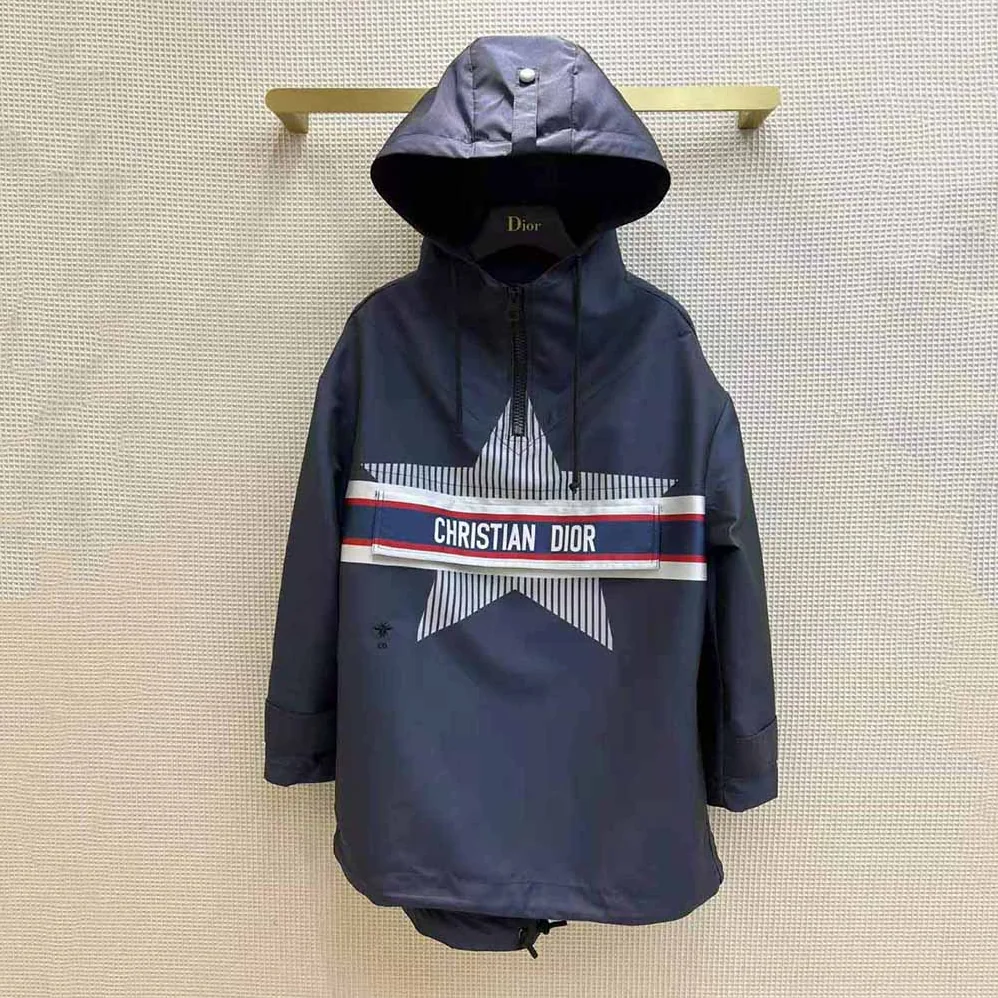 Dior Dioralps Hooded Anorak Blue Three-Tone Dior Star Technical Taffeta Jacquard for Women