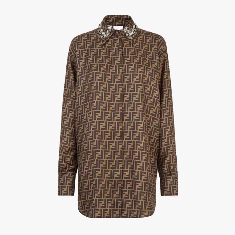 Fendi Dress Brown FF Twill Shirt for Women Fendi Dress Brown FF Twill Shirt for Women