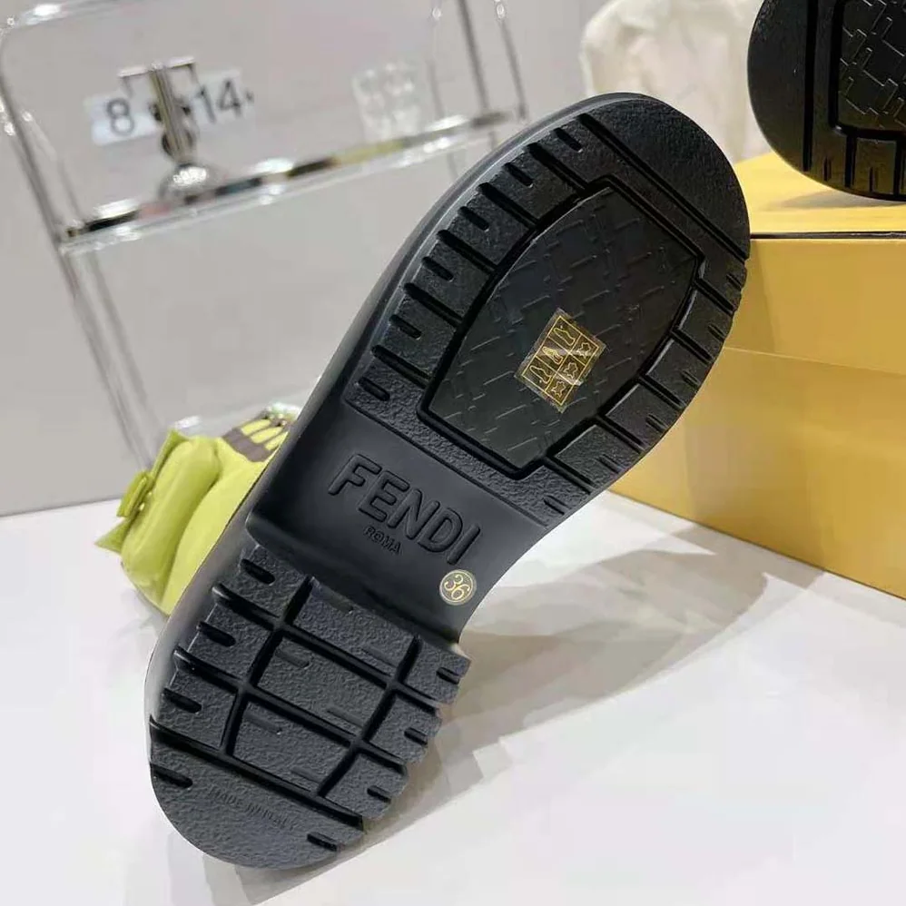 Fendi Domino Acid Green Nylon Biker Boots for Women Fendi Domino Acid Green Nylon Biker Boots for Women