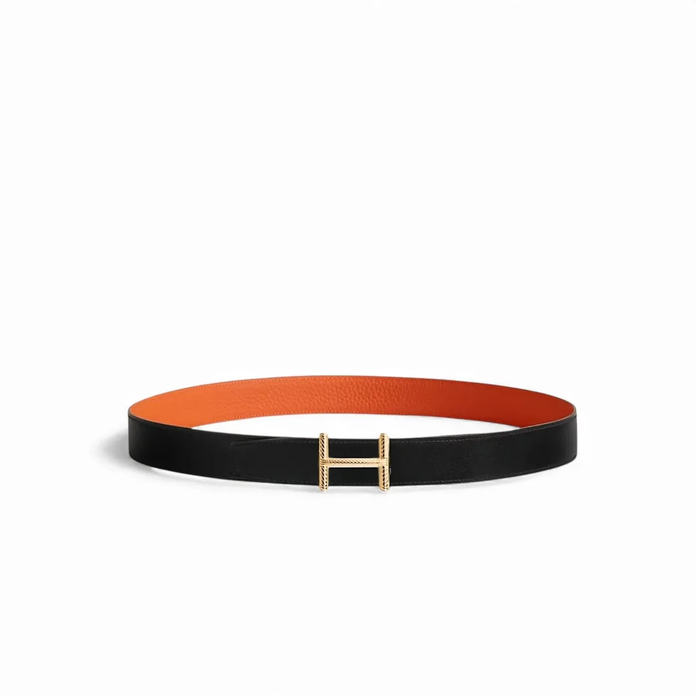 Hermès Hisseo Belt Buckle And Reversible Leather Strap Noir in Orange