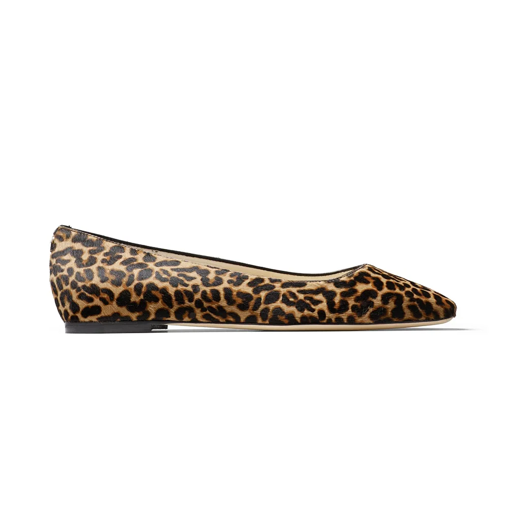 Jimmy Choo Mirele Flat Natural Mix Leopard Print Pony Flats with JC Emblem for Women Jimmy Choo Mirele Flat Natural Mix Leopard Print Pony Flats with JC Emblem for Women