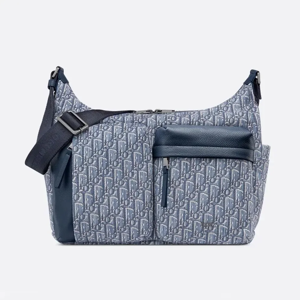 Dior Medium Rider Soft Hobo Bag Blue Dior Oblique Jacquard and Blue Grained Calfskin for Men Dior Medium Rider Soft Hobo Bag Blue Dior Oblique Jacquard and Blue Grained Calfskin for Men