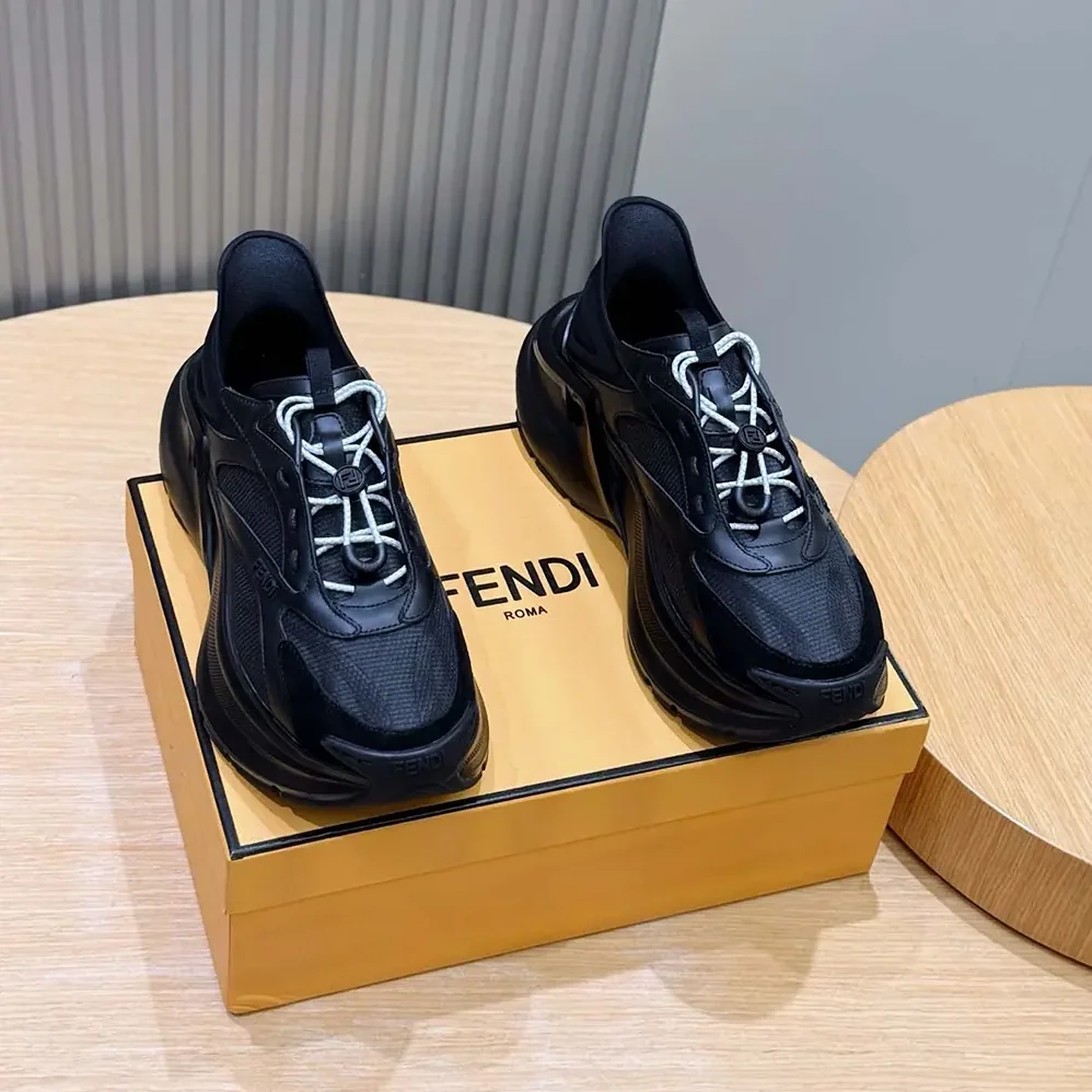 Fendi F-Light Sneakers Black Leather and Mesh Running Shoes for Unisex Fendi F-Light Sneakers Black Leather and Mesh Running Shoes for Unisex