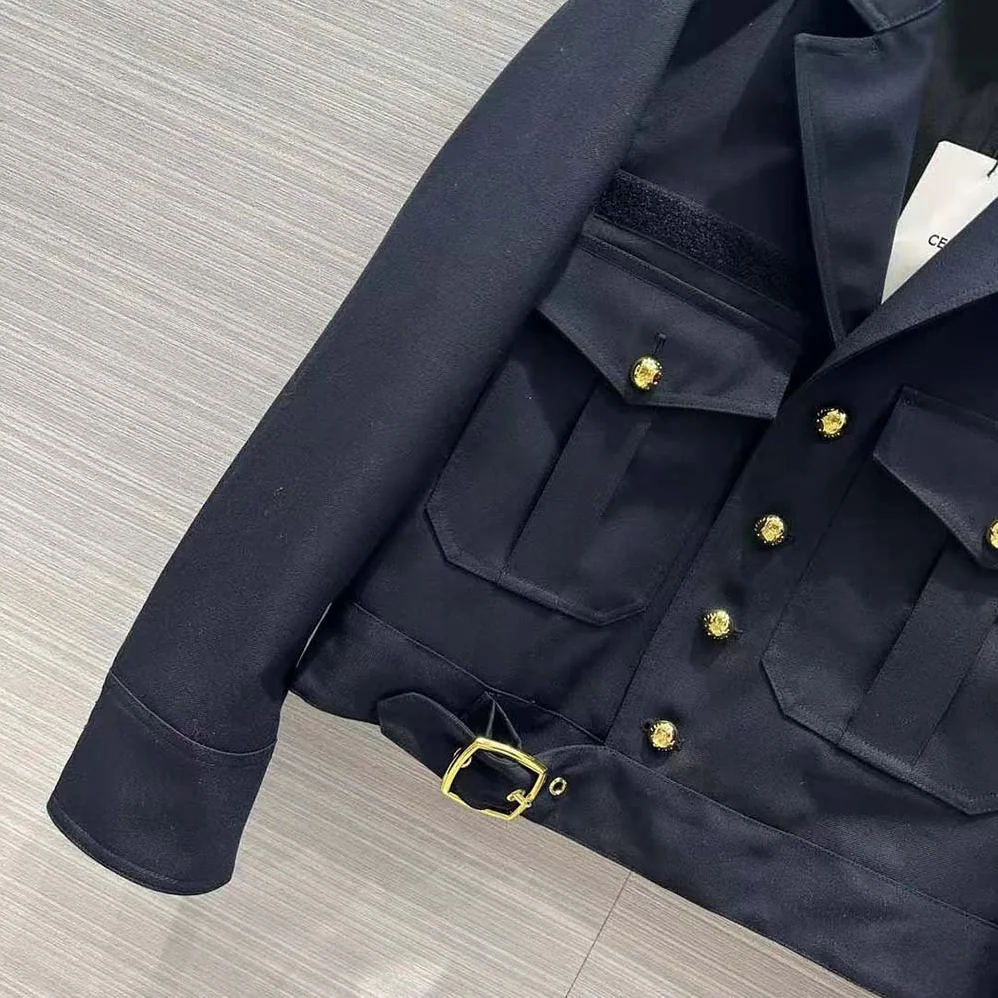 Celine Cropped Saharienne Jacket in Diagonal Wool for Women