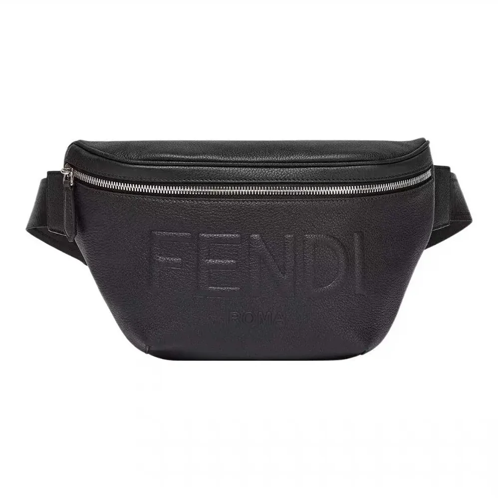 Fendi Diagonal Belt Bag Black Leather Belt Bag for Men