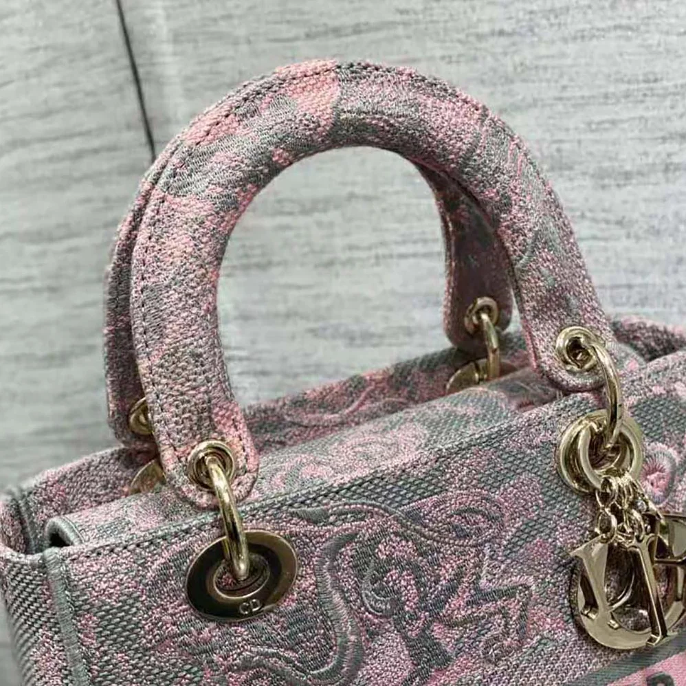 Dior Medium Lady D-lite Bag Gray and Pink Toile de Jouy Reverse Embroidery for Women Dior Medium Lady D-lite Bag Gray and Pink Toile de Jouy Reverse Embroidery for Women