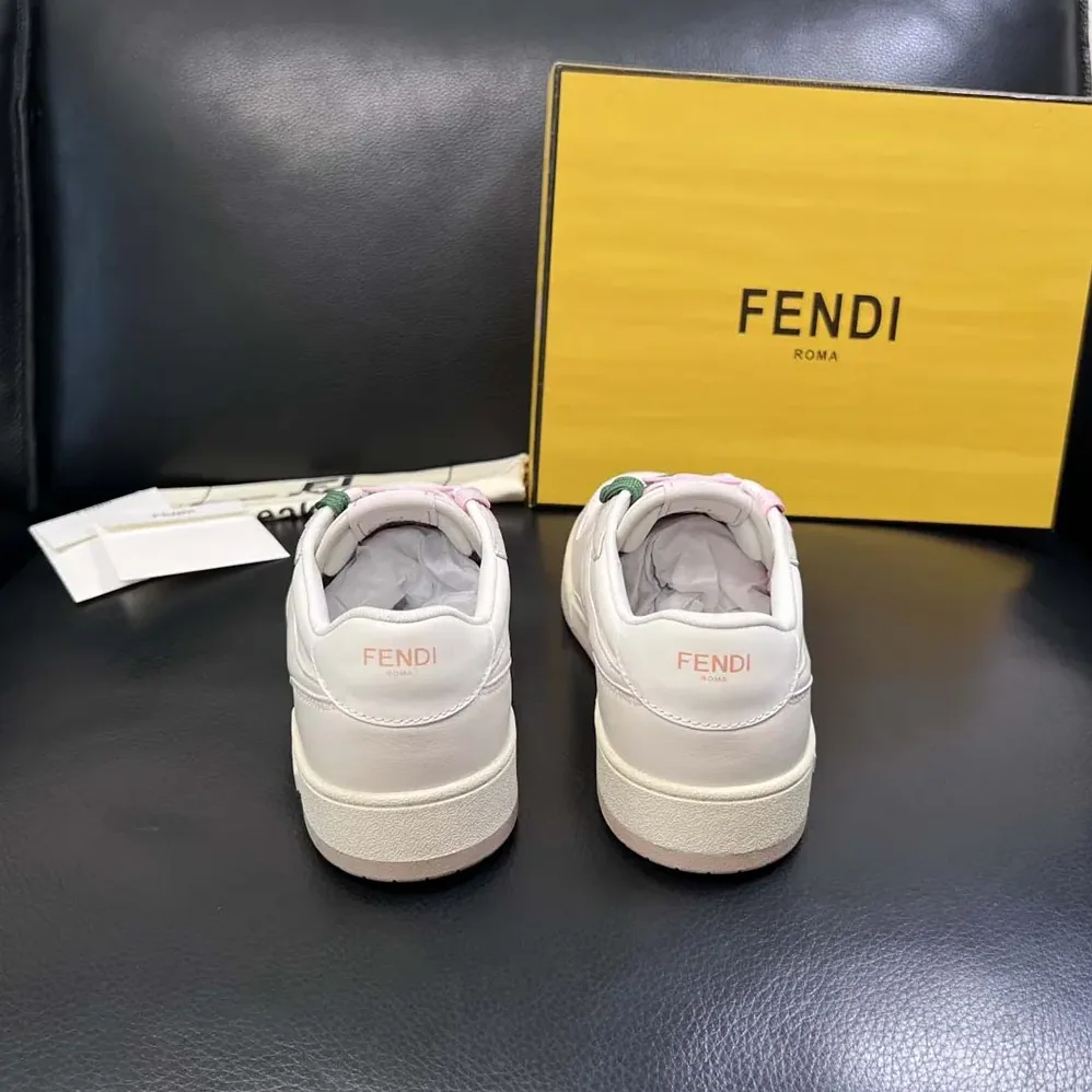 Fendi Match White Leather Low for Unisex in tops