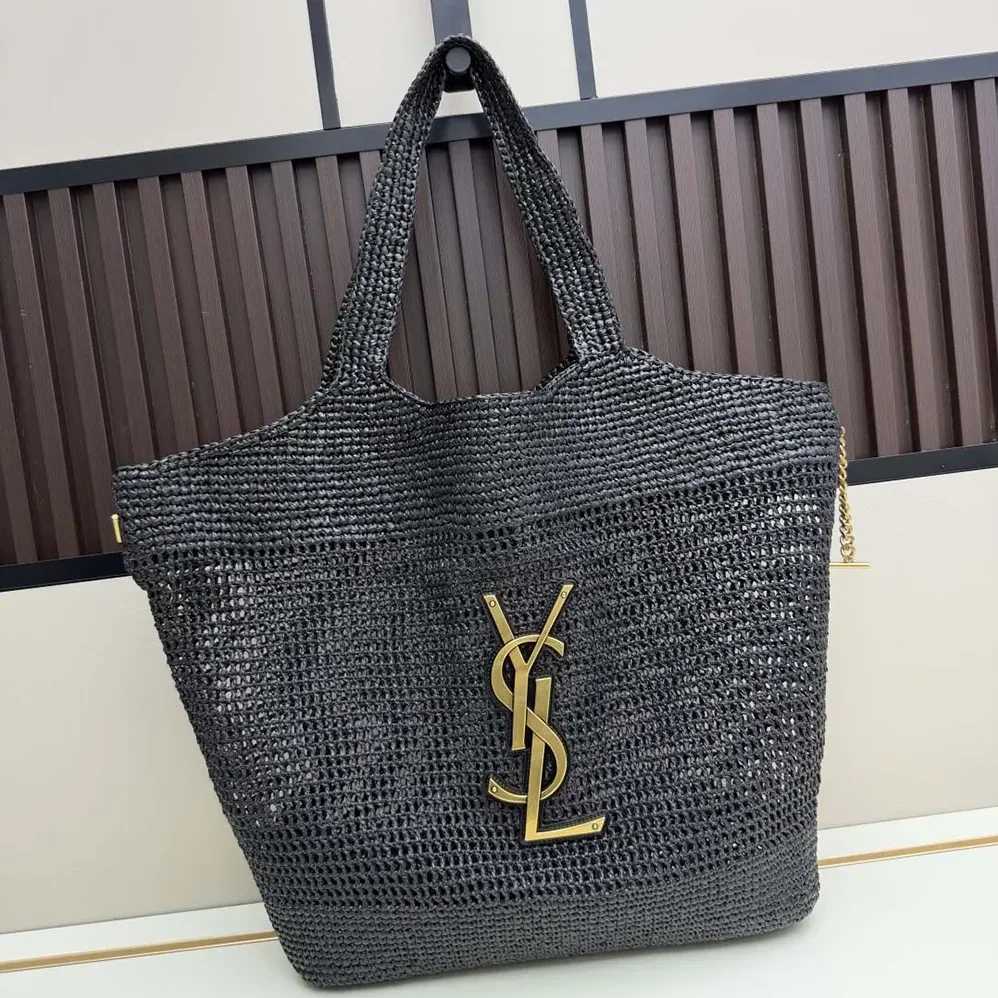 Saint Laurent YSL Icare In Raffia Black for Women Saint Laurent YSL Icare In Raffia Black for Women