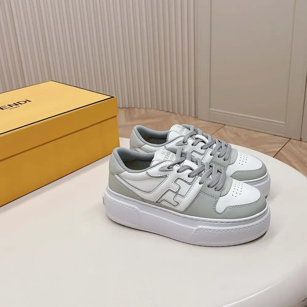 Fendi Match Gray Leather Platform Low for Women in tops