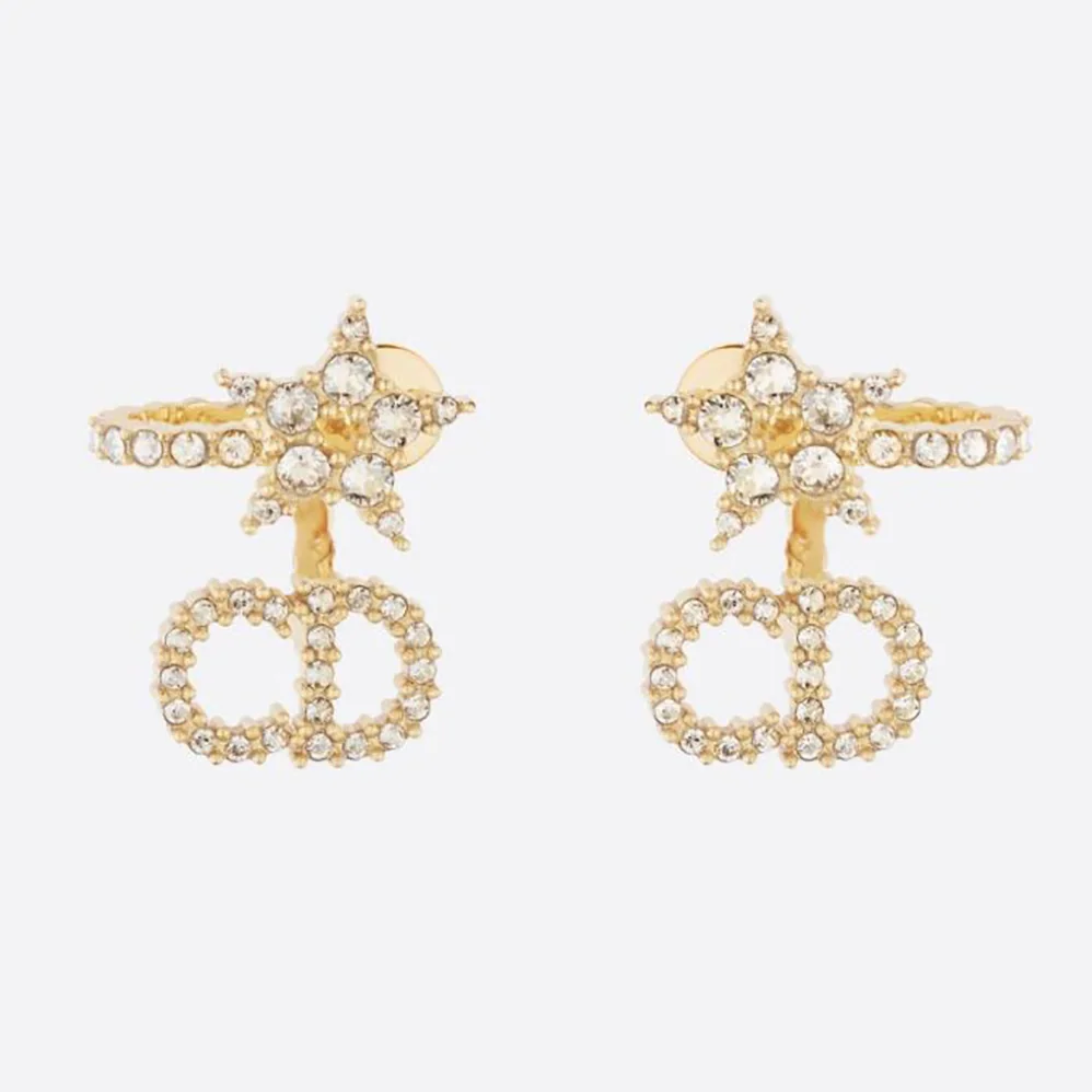 Dior Clair D Lune Earrings Gold-Finish Metal and White Crystals for Women